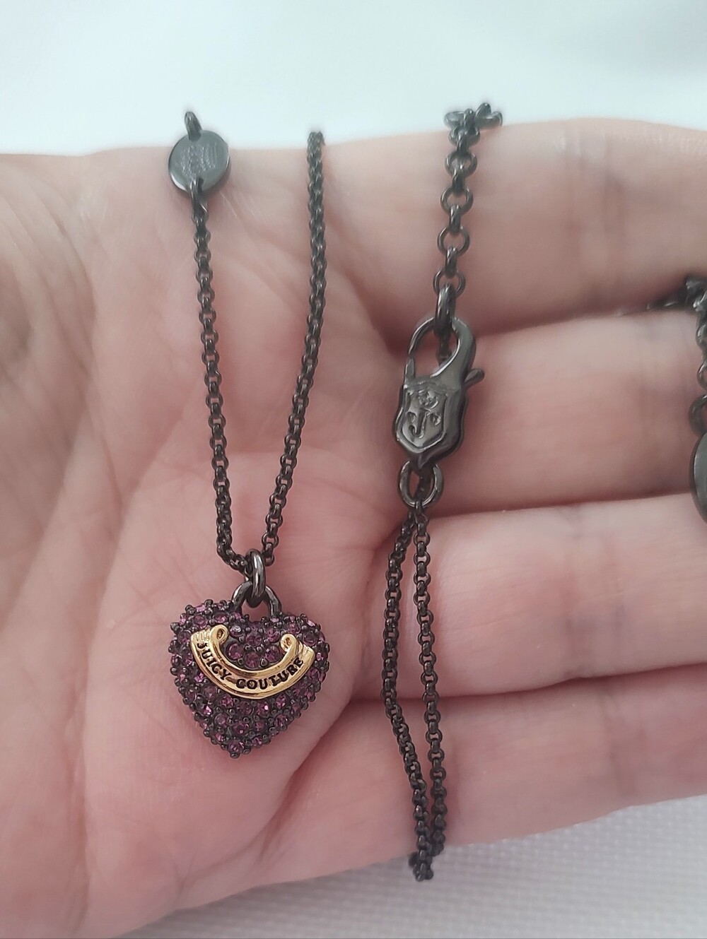 Vintage Juicy Couture Raspberry Pave Heart Necklace